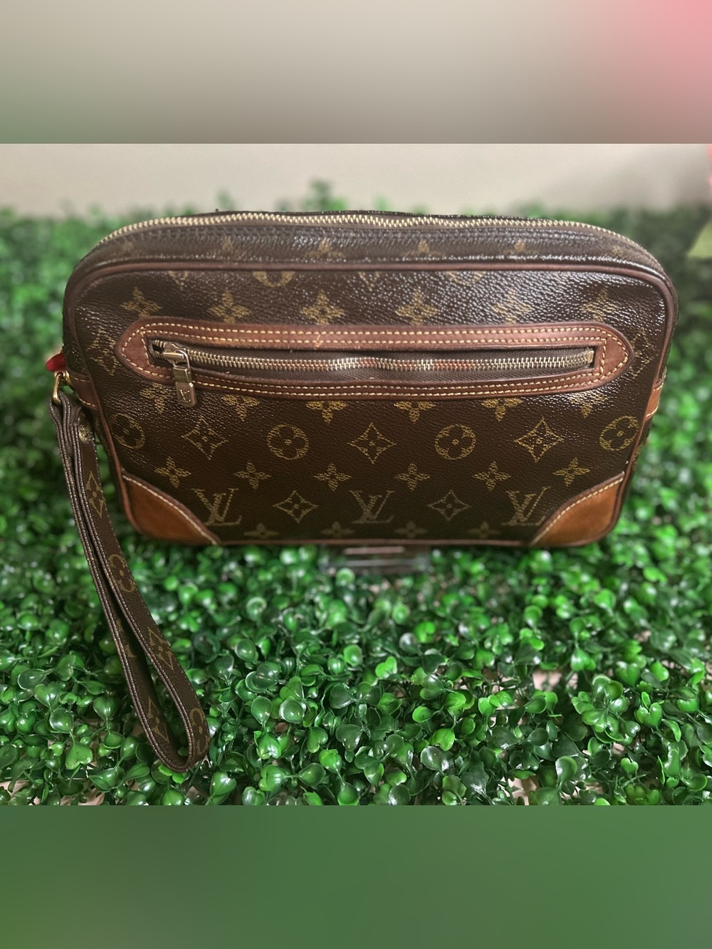 Louis Vuitton Vintage Brown Monogram Marly Dragonne Wristlet Clutch 1987 France